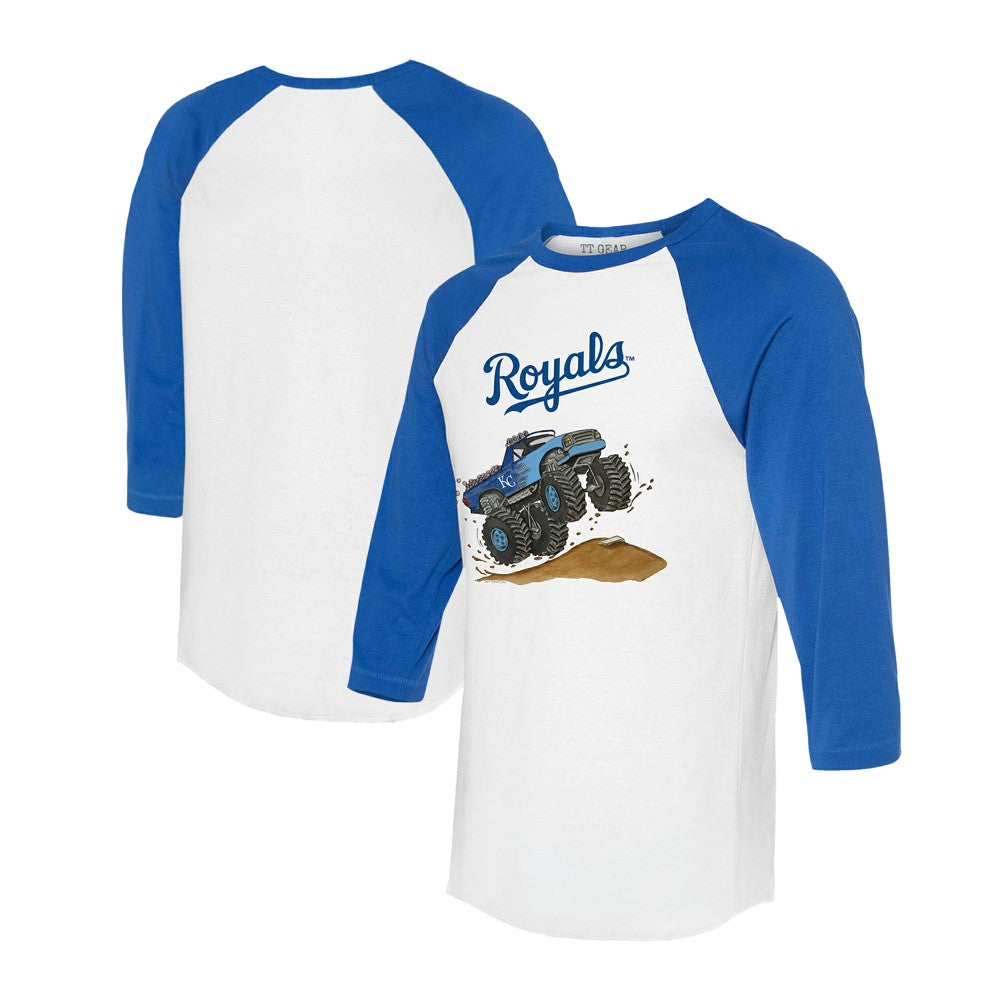 Kansas City Royals Tiny Turnip Unisex Monster Truck 3/4-Sleeve Raglan T-Shirt - White/Royal - MLB Sale