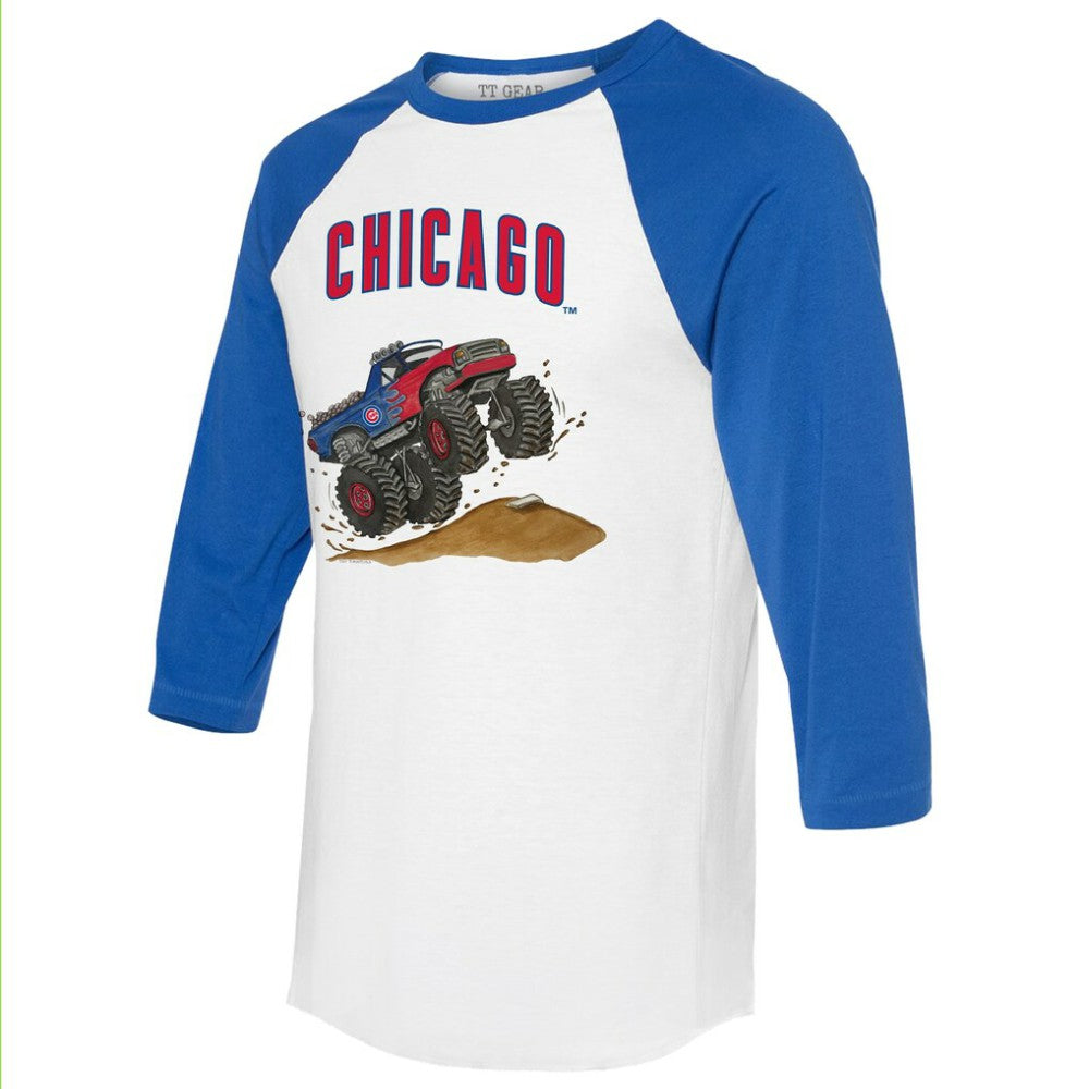 Chicago Cubs Tiny Turnip Unisex Monster Truck 3/4-Sleeve Raglan T-Shirt - White/Royal - MLB Sale