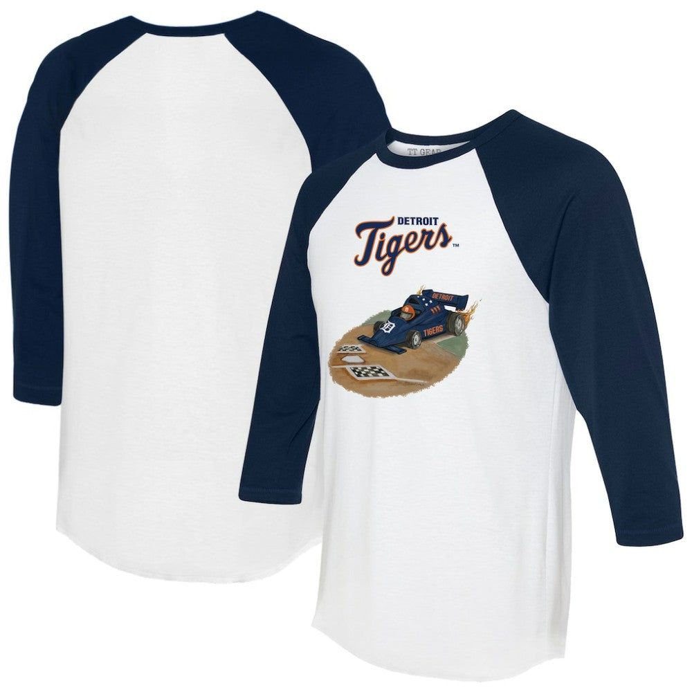 Detroit Tigers Tiny Turnip Unisex Race Car 3/4-Sleeve Raglan T-Shirt - White/Navy - MLB Sale