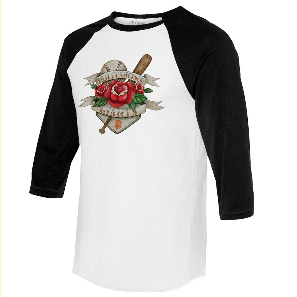 San Francisco Giants Tiny Turnip Unisex Tattoo Rose 3/4-Sleeve Raglan T-Shirt - White/Black - MLB Discount
