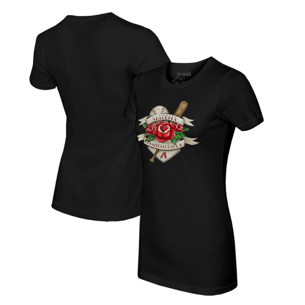 Arizona Diamondbacks Tiny Turnip Women's Tattoo Rose T-Shirt - Black - MLB Online