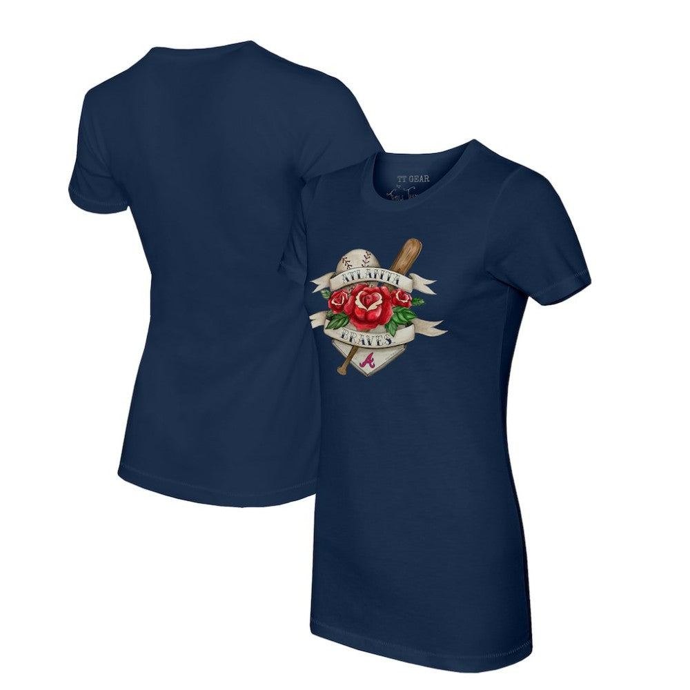 Atlanta Braves Tiny Turnip Women's Tattoo Rose T-Shirt - Navy - MLB Online