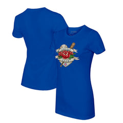 Chicago Cubs Tiny Turnip Women's Tattoo Rose T-Shirt - Royal - MLB Sale