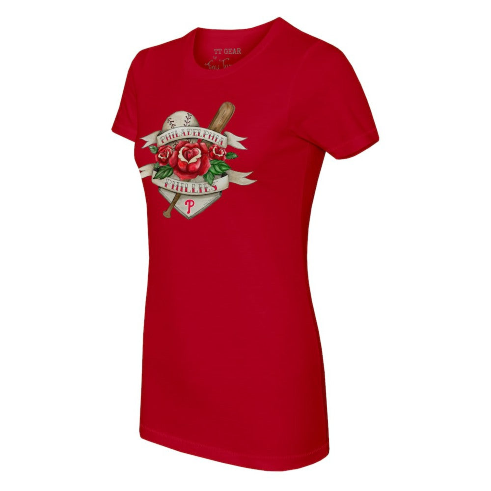 Philadelphia Phillies Tiny Turnip Women's Tattoo Rose T-Shirt - Red - MLB Sale