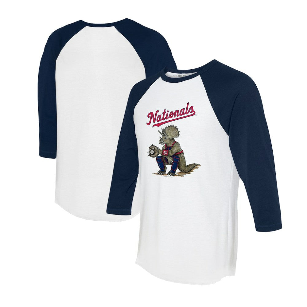 Washington Nationals Tiny Turnip Unisex Triceratops 3/4-Sleeve Raglan T-Shirt - White/Navy - MLB on Sale