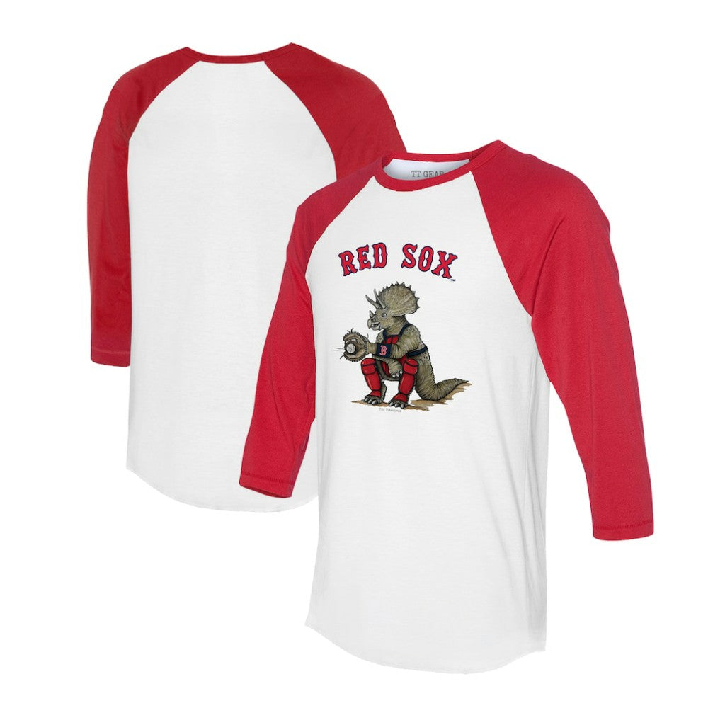 Boston Red Sox Tiny Turnip Unisex Triceratops 3/4-Sleeve Raglan T-Shirt - White/Red - MLB Discount