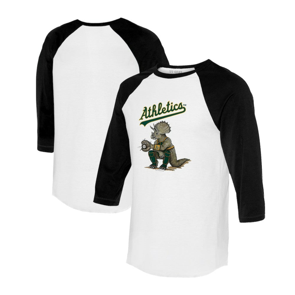 Athletics Tiny Turnip Unisex Triceratops 3/4-Sleeve Raglan T-Shirt - White/Black - MLB Sale