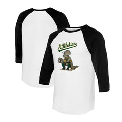 Athletics Tiny Turnip Unisex Triceratops 3/4-Sleeve Raglan T-Shirt - White/Black - MLB Sale