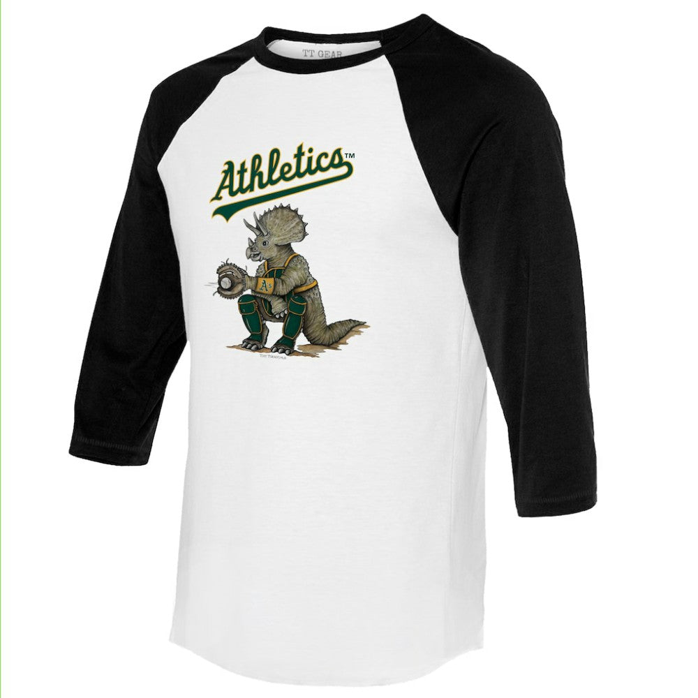 Athletics Tiny Turnip Unisex Triceratops 3/4-Sleeve Raglan T-Shirt - White/Black - MLB Sale