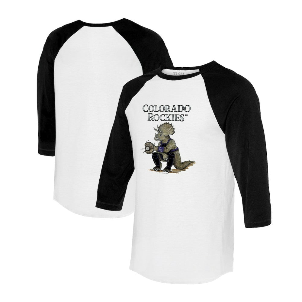 Colorado Rockies Tiny Turnip Unisex Triceratops 3/4-Sleeve Raglan T-Shirt - White/Black - MLB Online