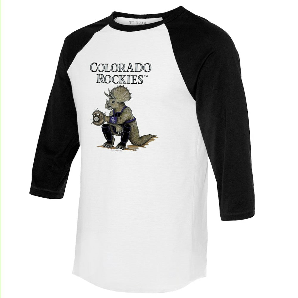 Colorado Rockies Tiny Turnip Unisex Triceratops 3/4-Sleeve Raglan T-Shirt - White/Black - MLB Online
