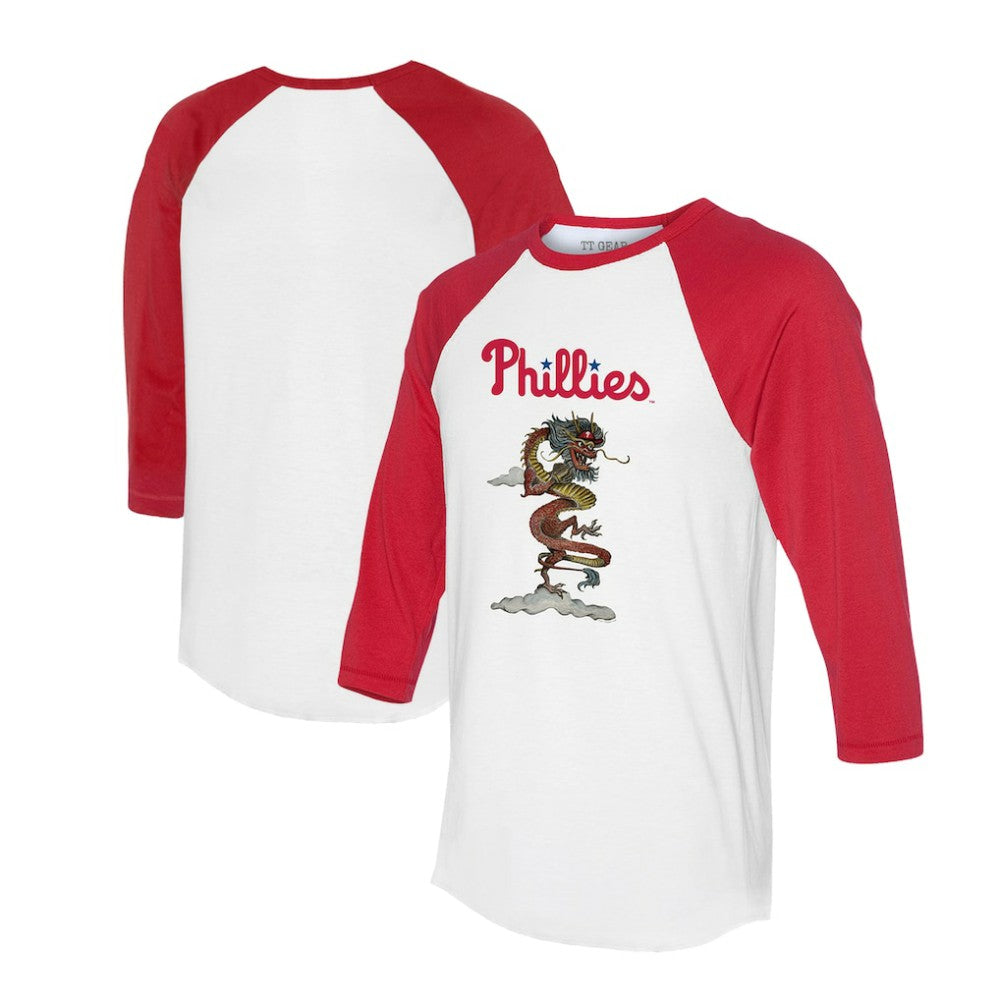 Philadelphia Phillies Tiny Turnip Unisex 2024 Year of the Dragon 3/4-Sleeve Raglan T-Shirt - White/Red - MLB Discount