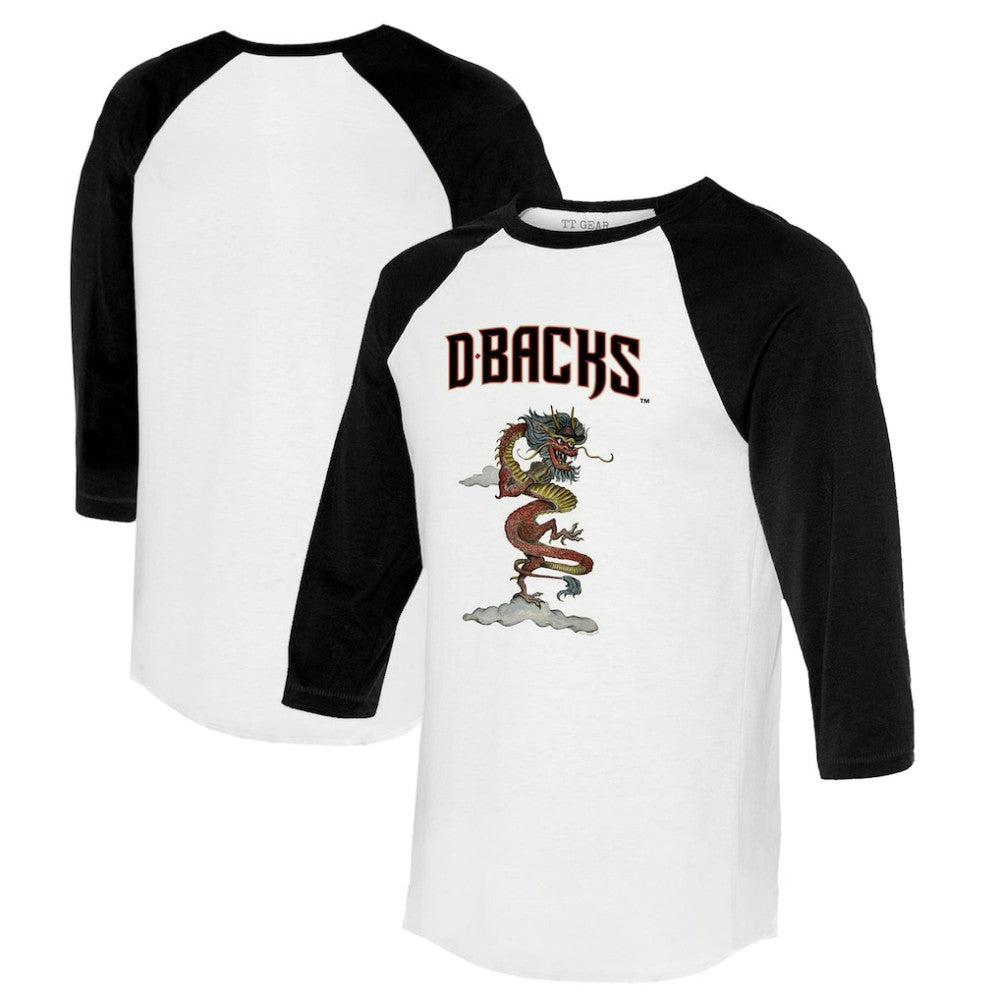 Arizona Diamondbacks Tiny Turnip Unisex 2024 Year of the Dragon 3/4-Sleeve Raglan T-Shirt - White/Black - MLB Sale