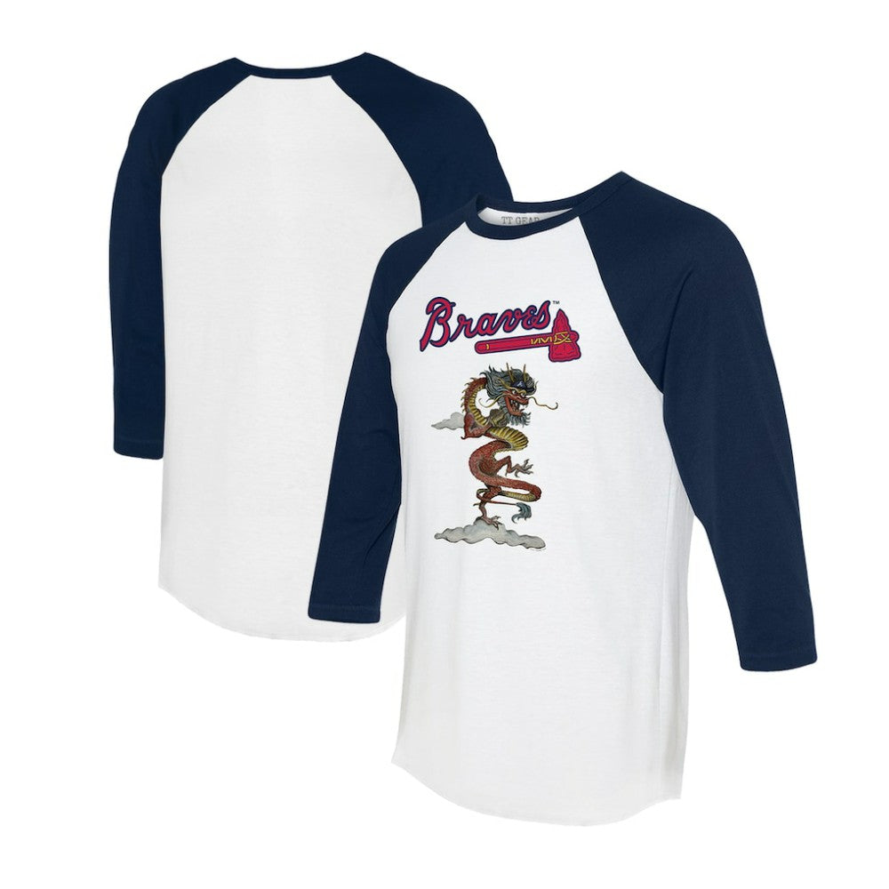 Atlanta Braves Tiny Turnip Unisex 2024 Year of the Dragon 3/4-Sleeve Raglan T-Shirt - White/Navy - MLB Lifestyle