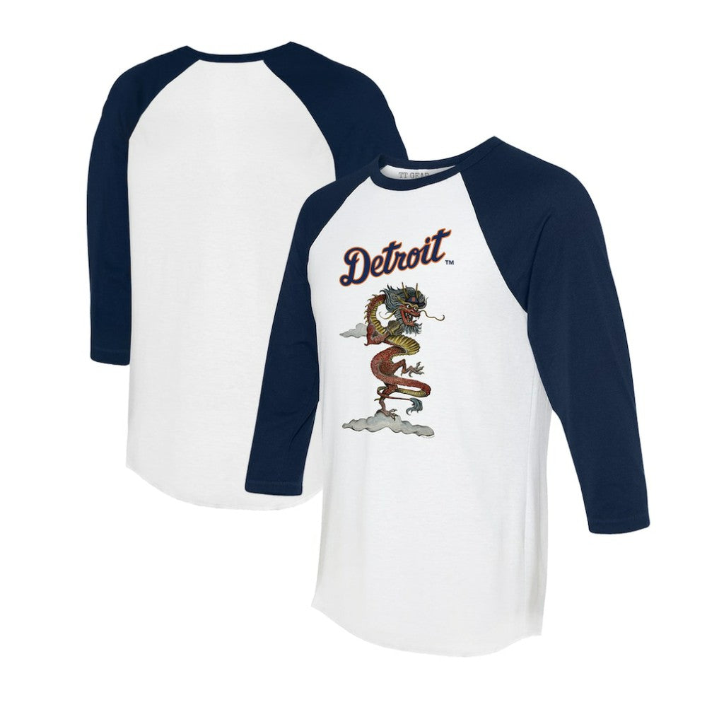 Detroit Tigers Tiny Turnip Unisex 2024 Year of the Dragon 3/4-Sleeve Raglan T-Shirt - White/Navy - MLB Lifestyle