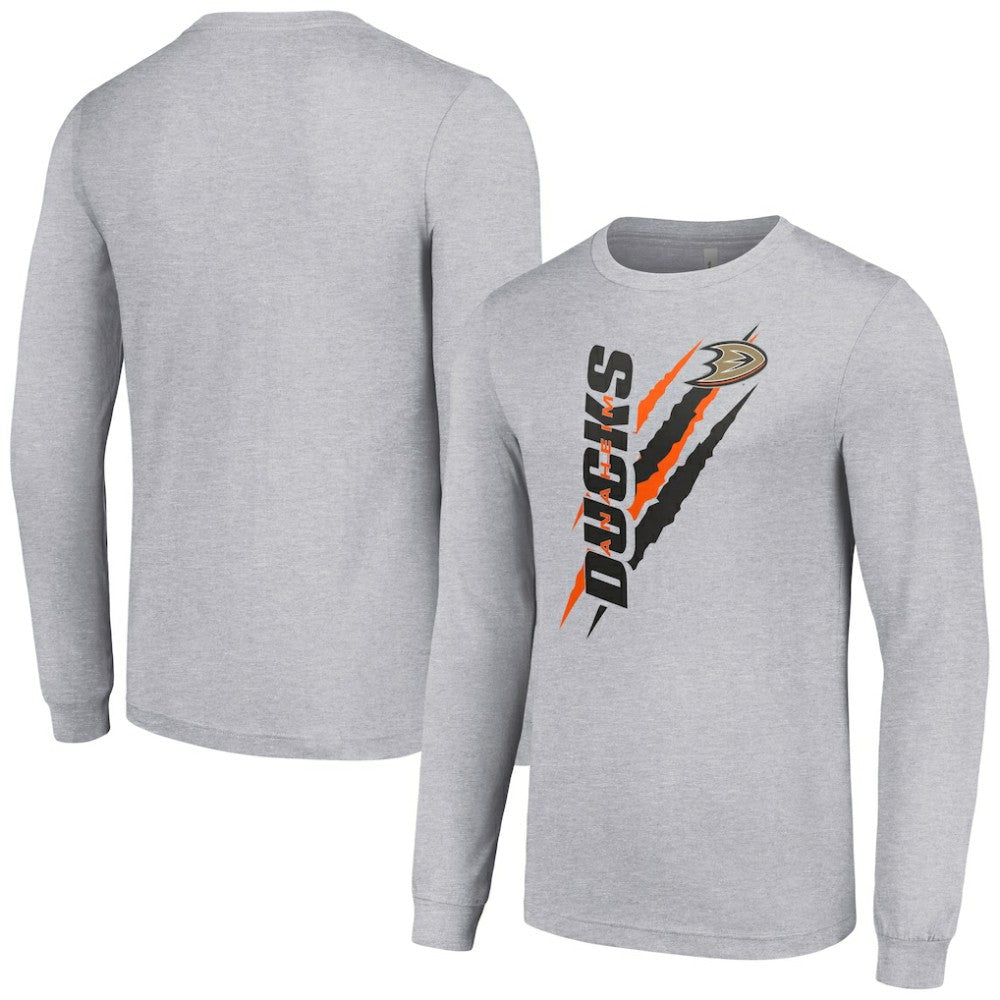 Anaheim Ducks Starter Color Scratch Long-Sleeve T-Shirt - Heather Gray - NHL 201074616