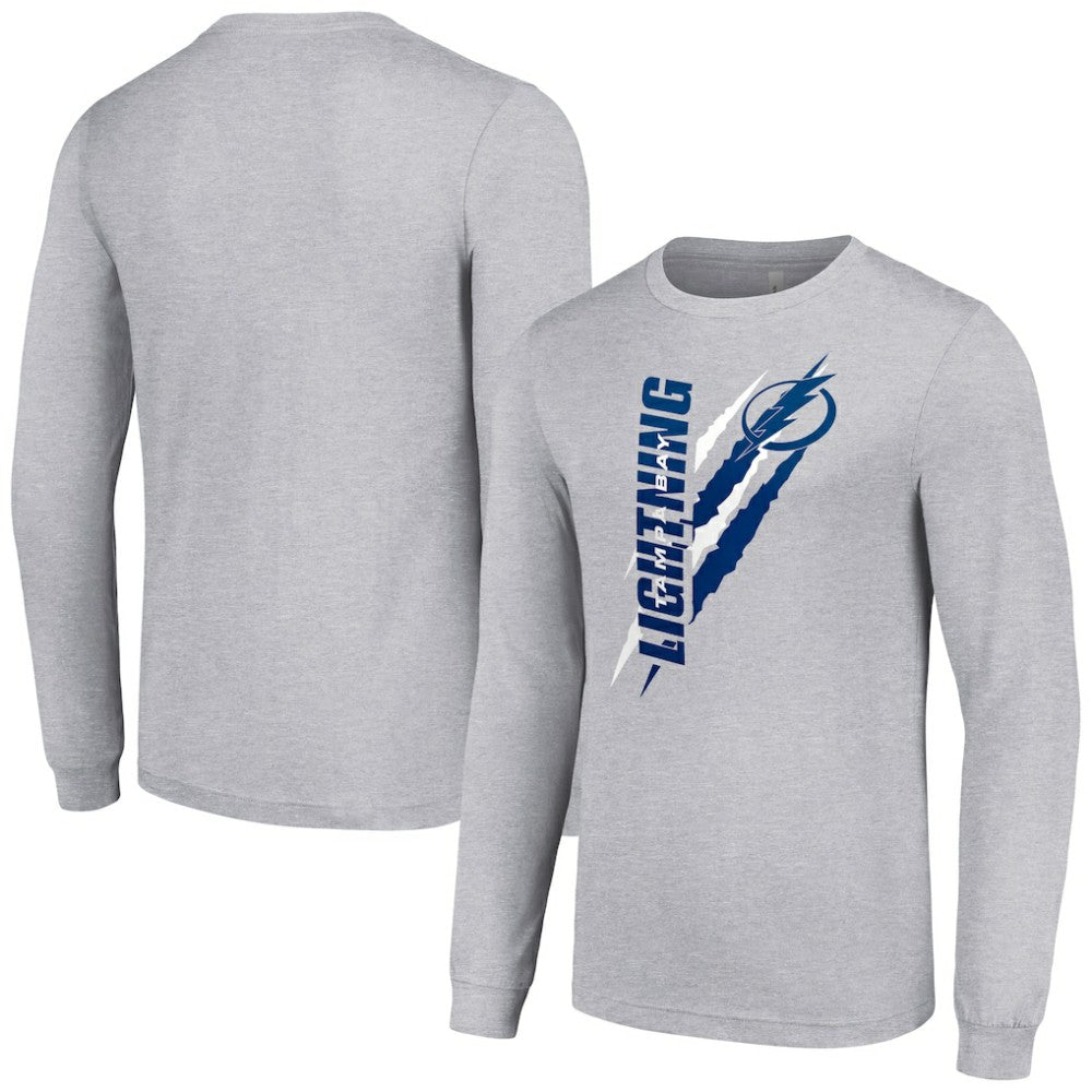 Tampa Bay Lightning Starter Color Scratch Long-Sleeve T-Shirt - Heather Gray - NHL 201074653