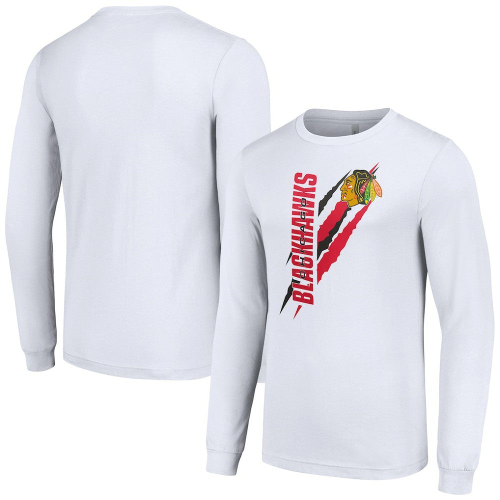 Chicago Blackhawks Starter Color Scratch Long-Sleeve T-Shirt - White - NHL 201074663