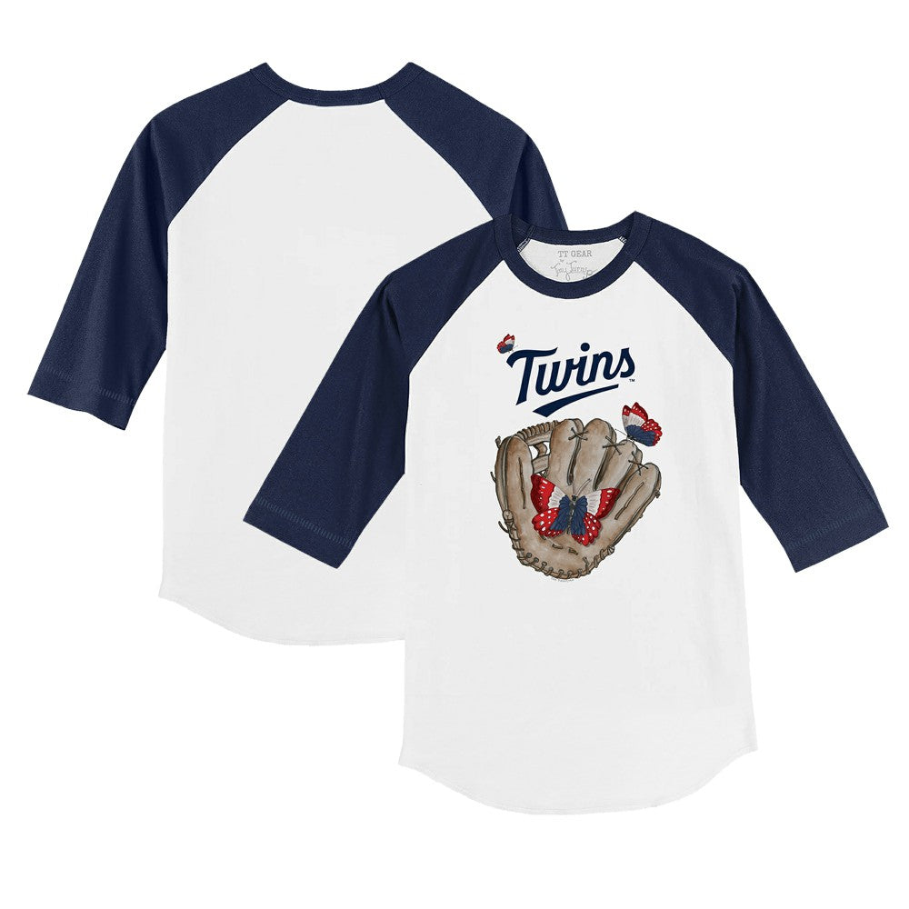 Minnesota Twins Tiny Turnip Youth Butterfly Glove 3/4-Sleeve Raglan T-Shirt - White/Navy - MLB Sale