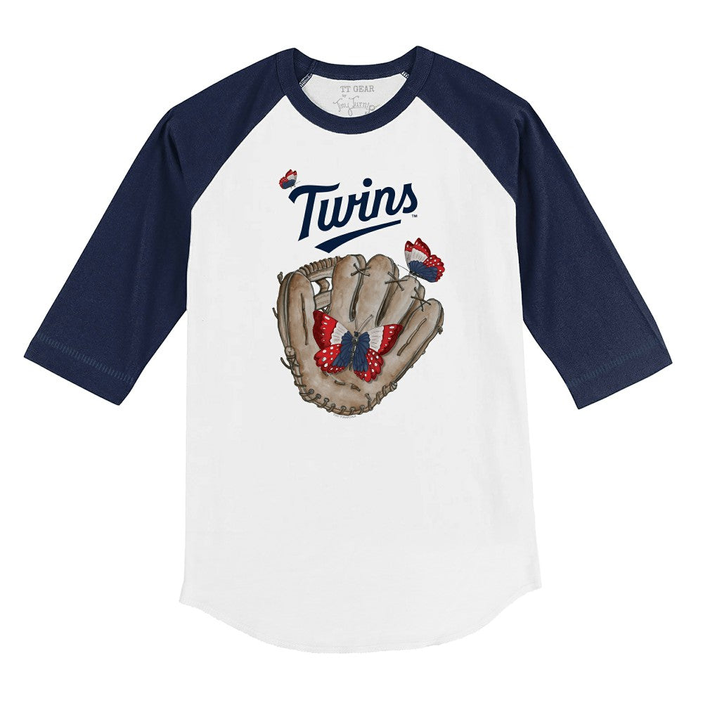 Minnesota Twins Tiny Turnip Youth Butterfly Glove 3/4-Sleeve Raglan T-Shirt - White/Navy - MLB Sale