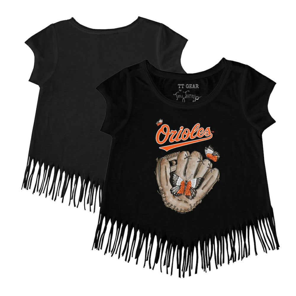 Baltimore Orioles Tiny Turnip Girls Youth Butterfly Glove Fringe T-Shirt - Black - MLB Online