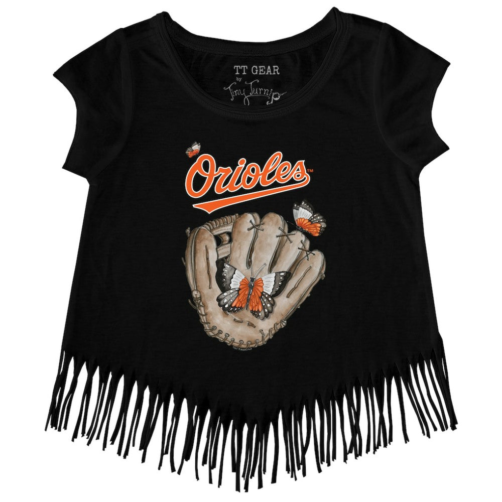Baltimore Orioles Tiny Turnip Girls Youth Butterfly Glove Fringe T-Shirt - Black - MLB Online