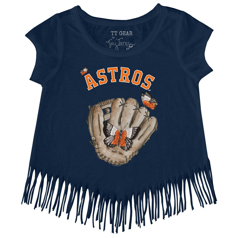 Houston Astros Tiny Turnip Girls Youth Butterfly Glove Fringe T-Shirt - Navy - MLB on Sale
