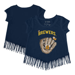 Milwaukee Brewers Tiny Turnip Girls Youth Butterfly Glove Fringe T-Shirt - Navy - MLB on Sale