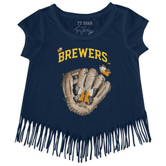Milwaukee Brewers Tiny Turnip Girls Youth Butterfly Glove Fringe T-Shirt - Navy - MLB on Sale