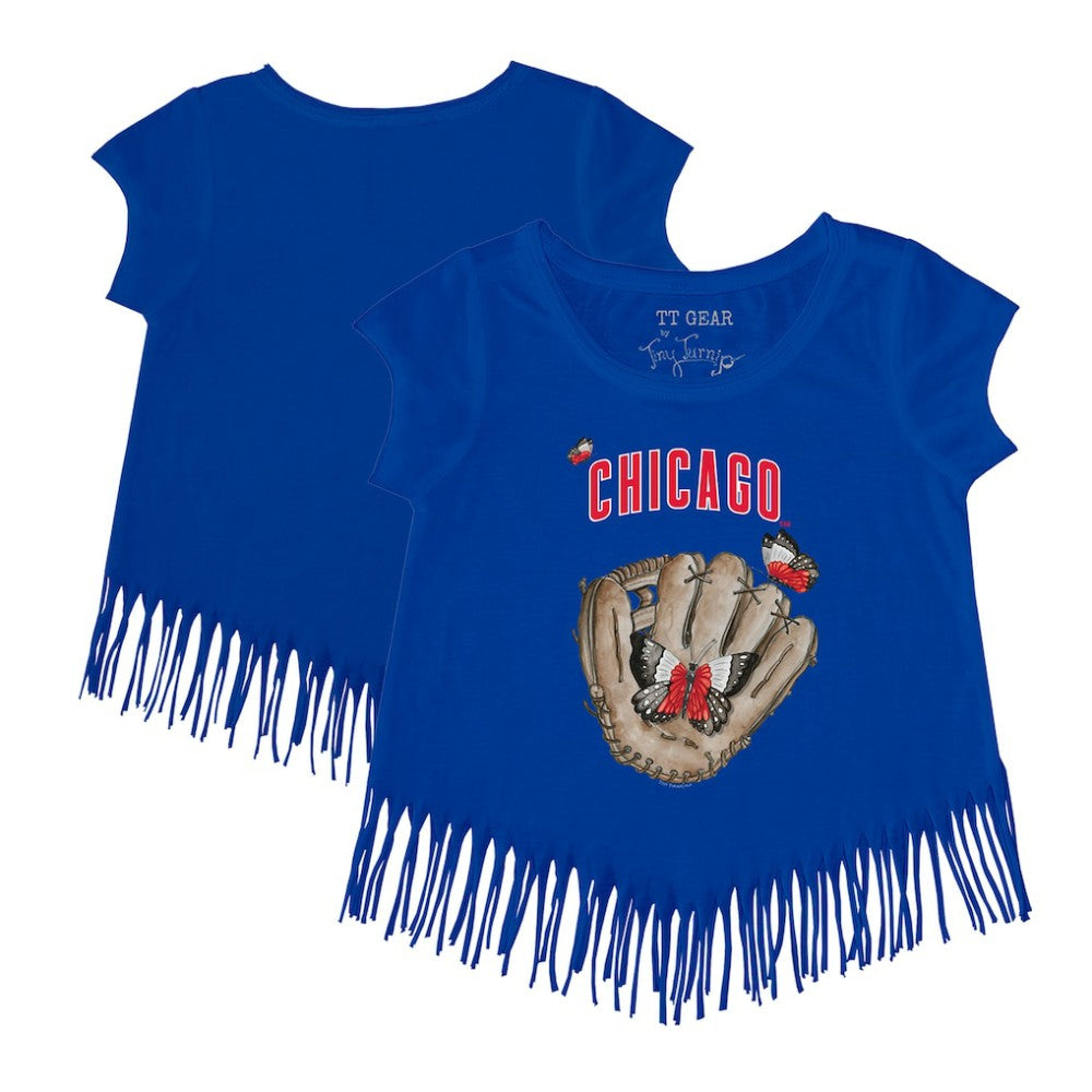 Chicago Cubs Tiny Turnip Girls Youth Butterfly Glove Fringe T-Shirt - Royal - MLB Sale