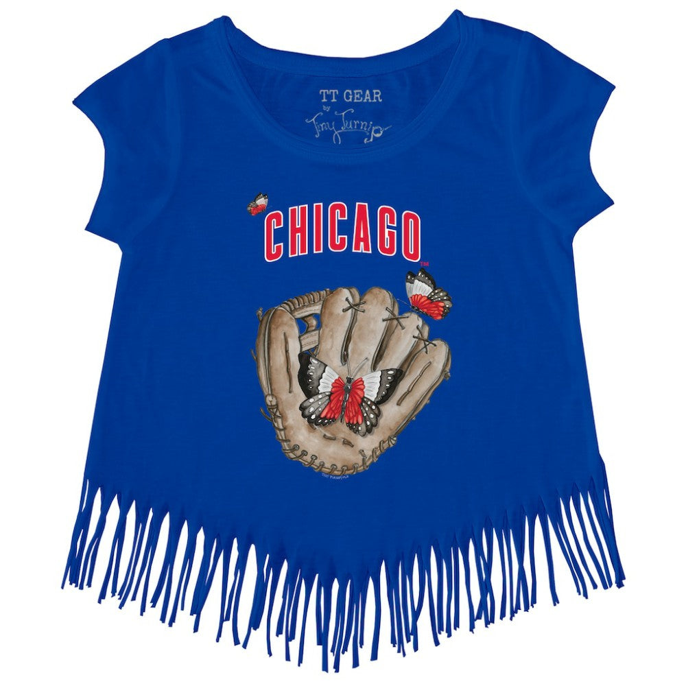 Chicago Cubs Tiny Turnip Girls Youth Butterfly Glove Fringe T-Shirt - Royal - MLB Sale