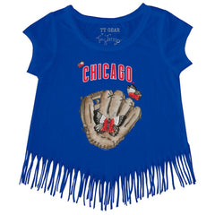 Chicago Cubs Tiny Turnip Girls Youth Butterfly Glove Fringe T-Shirt - Royal - MLB Sale