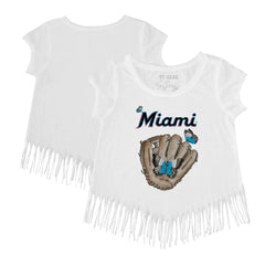 Miami Marlins Tiny Turnip Girls Youth Butterfly Glove Fringe T-Shirt - White - MLB on Sale