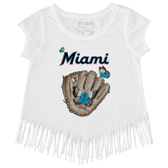 Miami Marlins Tiny Turnip Girls Youth Butterfly Glove Fringe T-Shirt - White - MLB on Sale