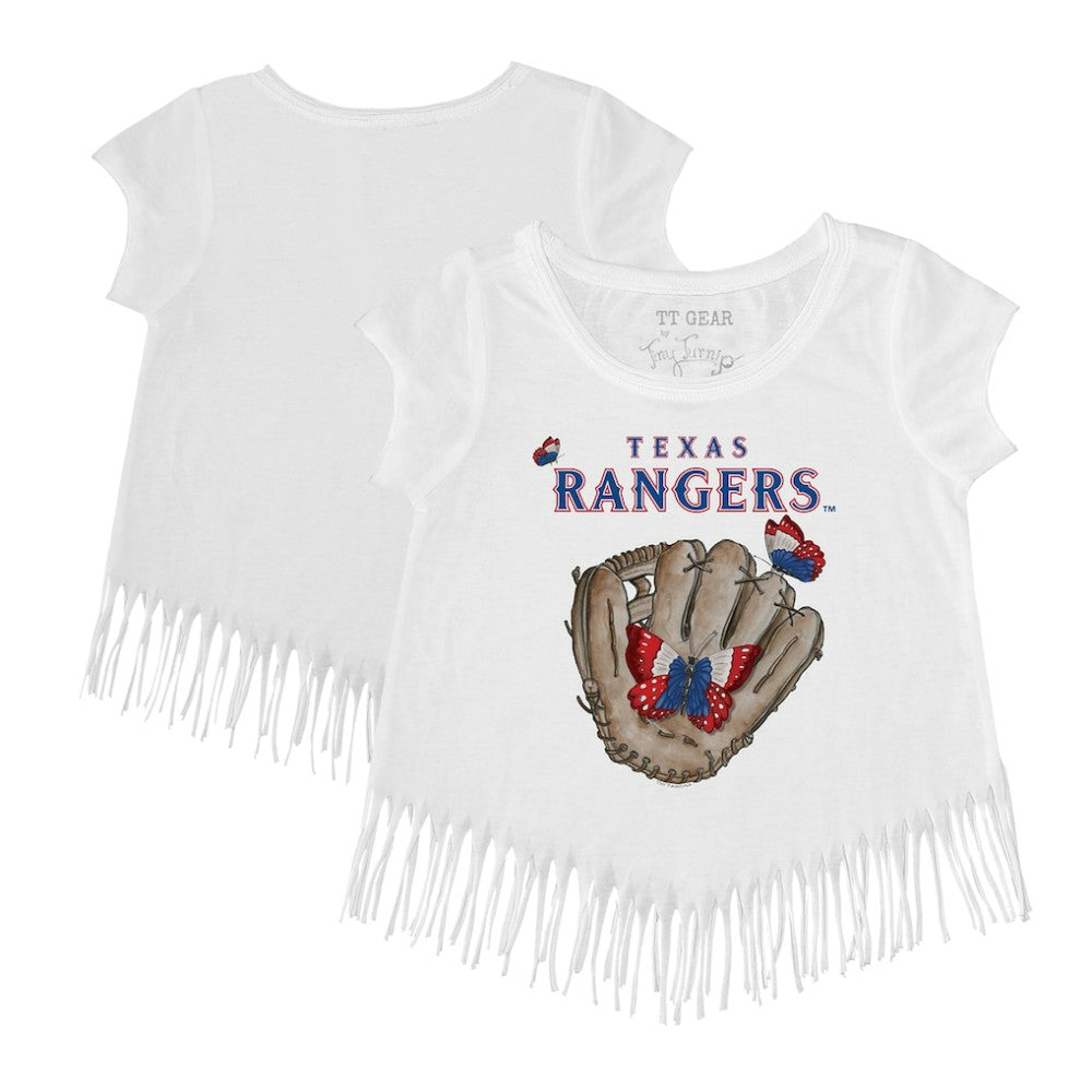 Texas Rangers Tiny Turnip Girls Youth Butterfly Glove Fringe T-Shirt - White - MLB Discount