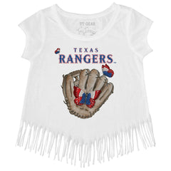 Texas Rangers Tiny Turnip Girls Youth Butterfly Glove Fringe T-Shirt - White - MLB Discount