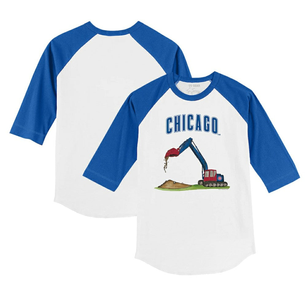 Chicago Cubs Tiny Turnip Youth Excavator 3/4-Sleeve Raglan T-Shirt - White/Royal - MLB Online