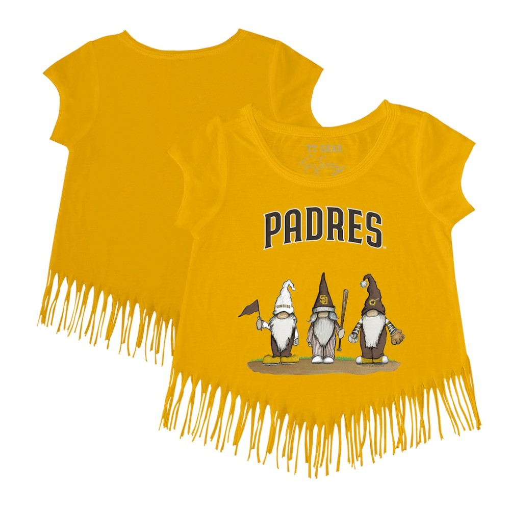 San Diego Padres Tiny Turnip Girls Youth Gnomes Fringe T-Shirt - Gold - MLB Sale