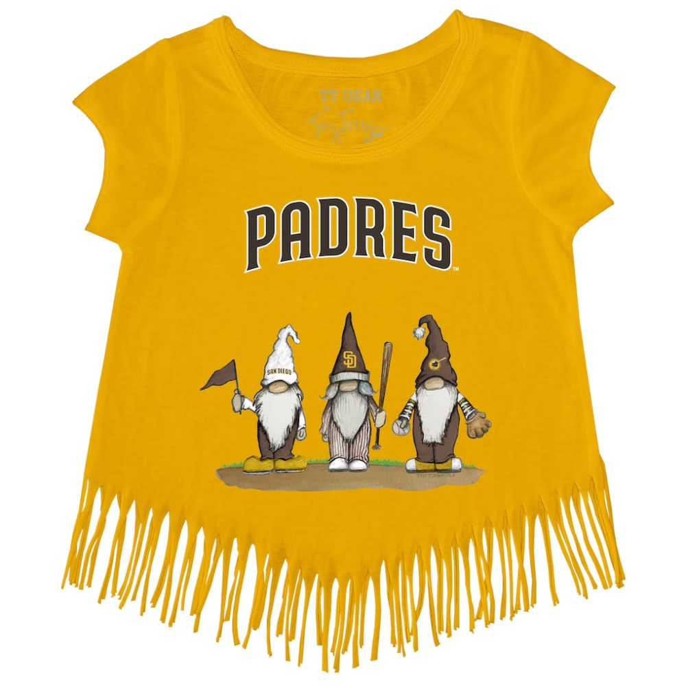 San Diego Padres Tiny Turnip Girls Youth Gnomes Fringe T-Shirt - Gold - MLB Sale