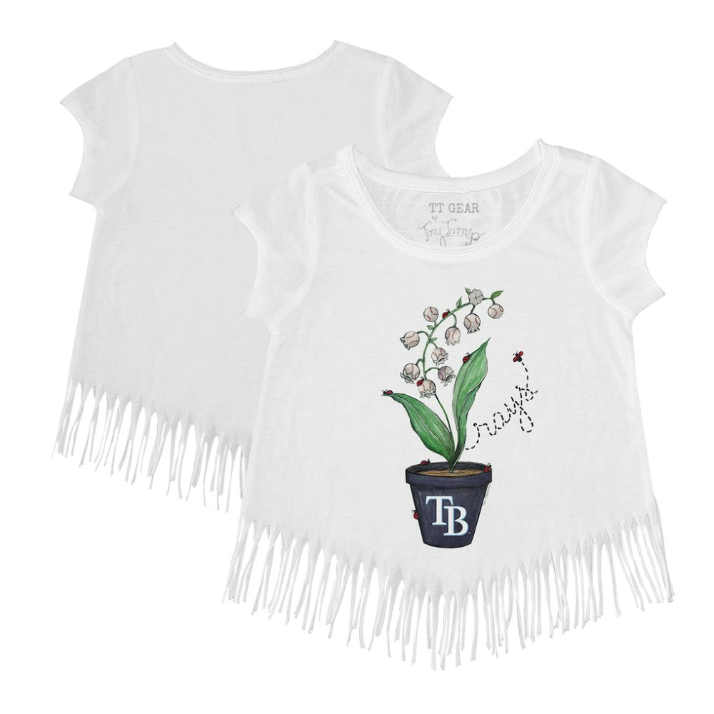 Tampa Bay Rays Tiny Turnip Girls Youth Lilies & Ladybugs Fringe T-Shirt - White - MLB Online