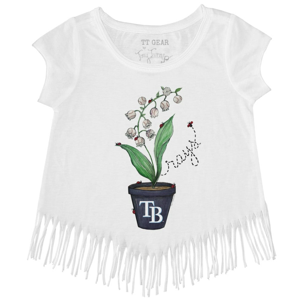 Tampa Bay Rays Tiny Turnip Girls Youth Lilies & Ladybugs Fringe T-Shirt - White - MLB Online