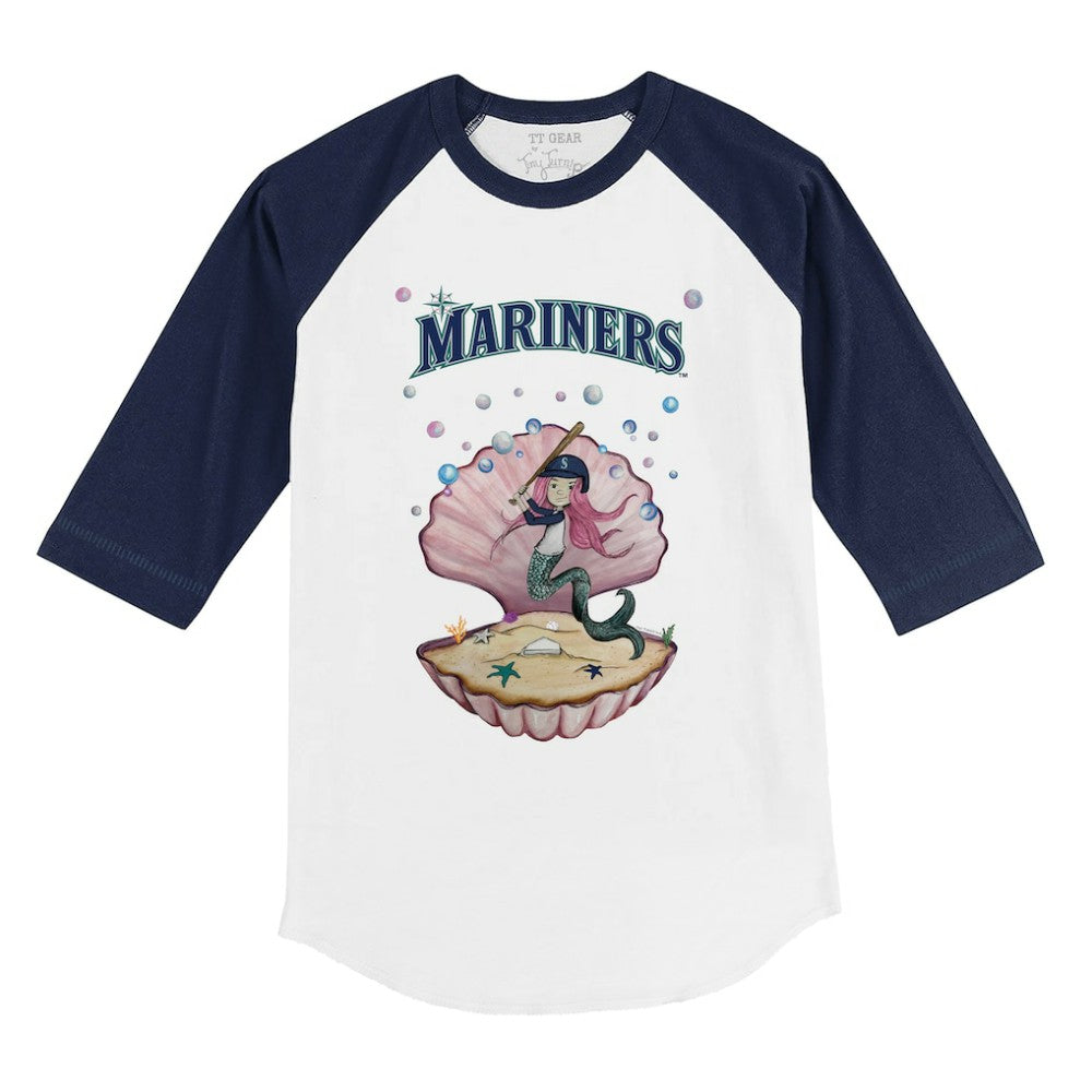 Seattle Mariners Tiny Turnip Youth Mermaid 3/4-Sleeve Raglan T-Shirt - White/Navy - MLB Sale