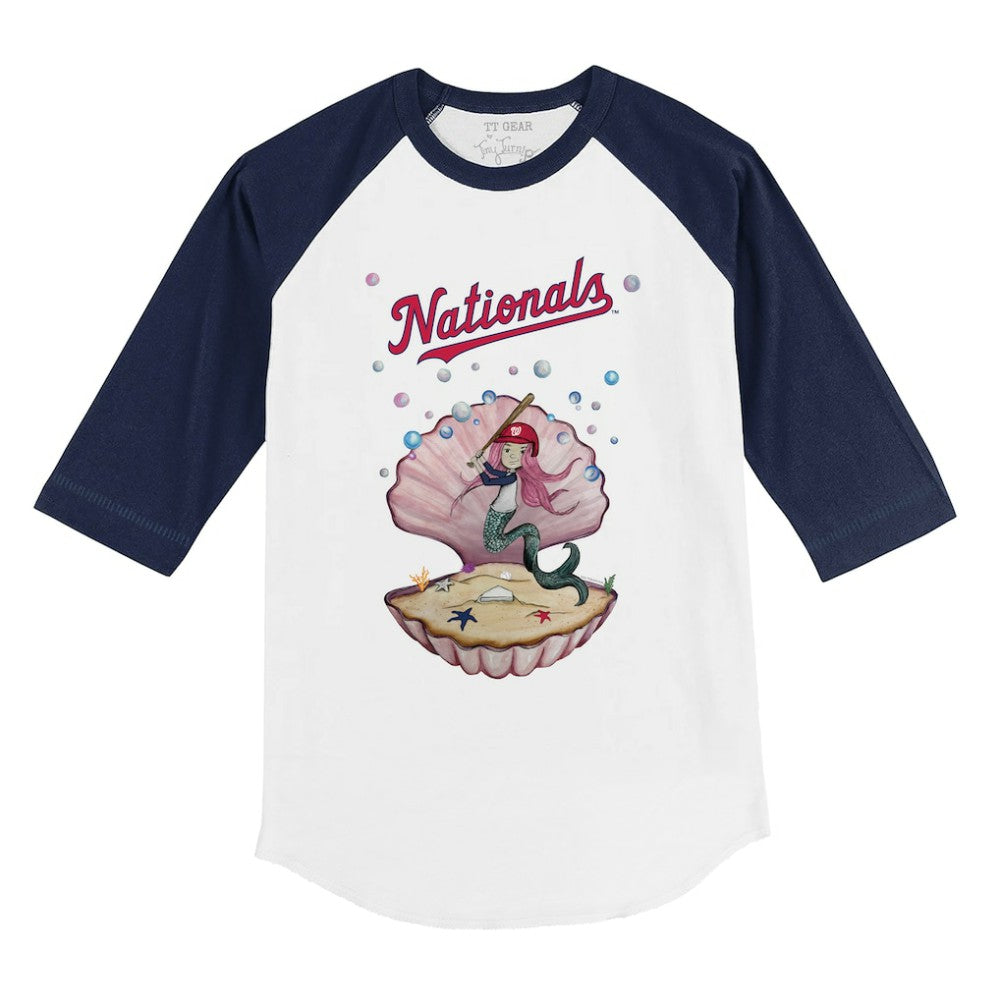 Washington Nationals Tiny Turnip Youth Mermaid 3/4-Sleeve Raglan T-Shirt - White/Navy - MLB Discount