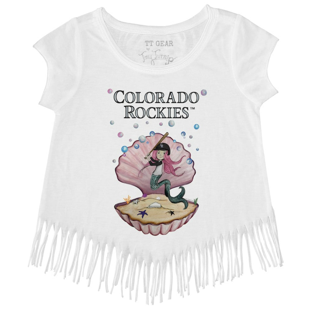 Colorado Rockies Tiny Turnip Girls Youth Mermaid Fringe T-Shirt - White - MLB Sale