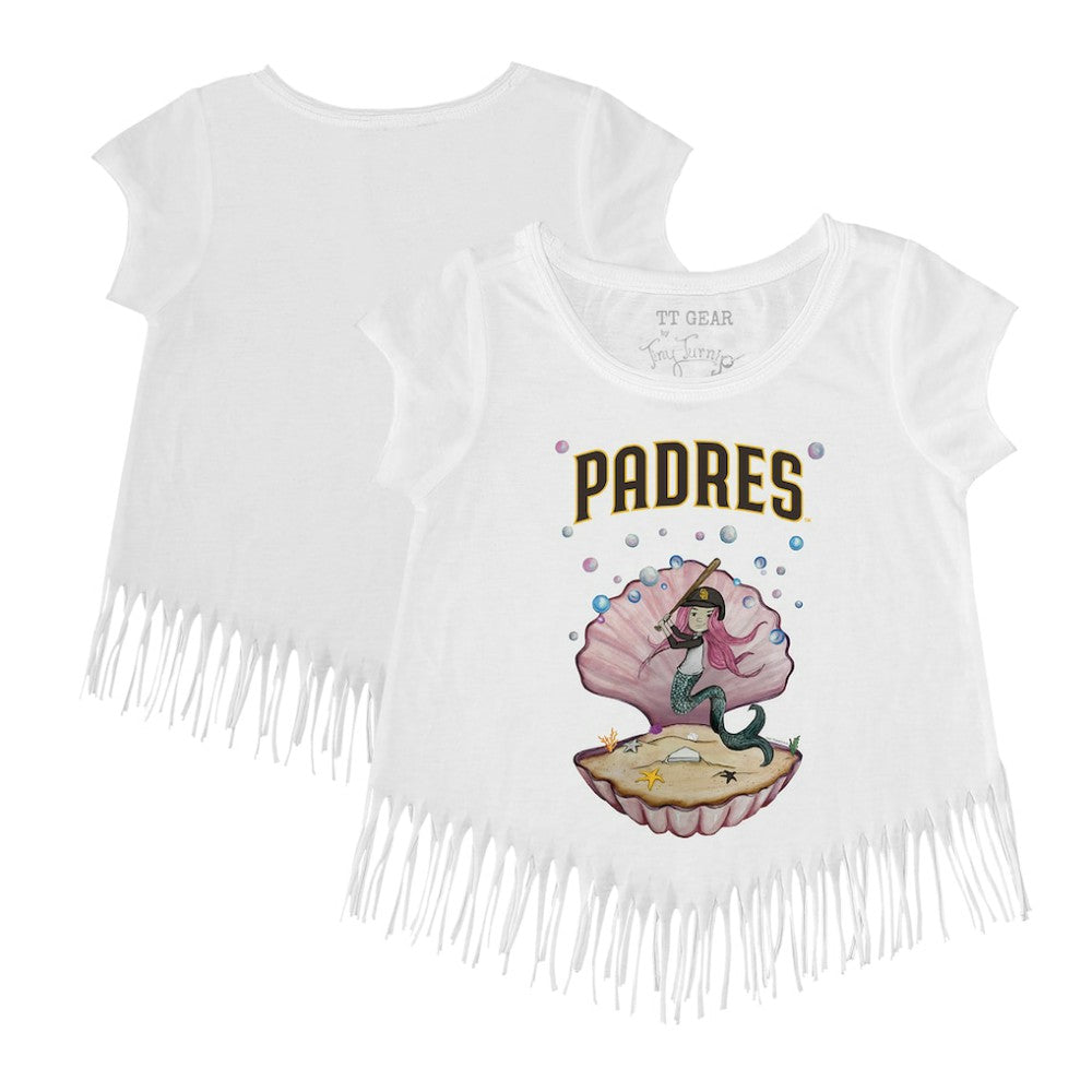 San Diego Padres Tiny Turnip Girls Youth Mermaid Fringe T-Shirt - White - MLB Discount