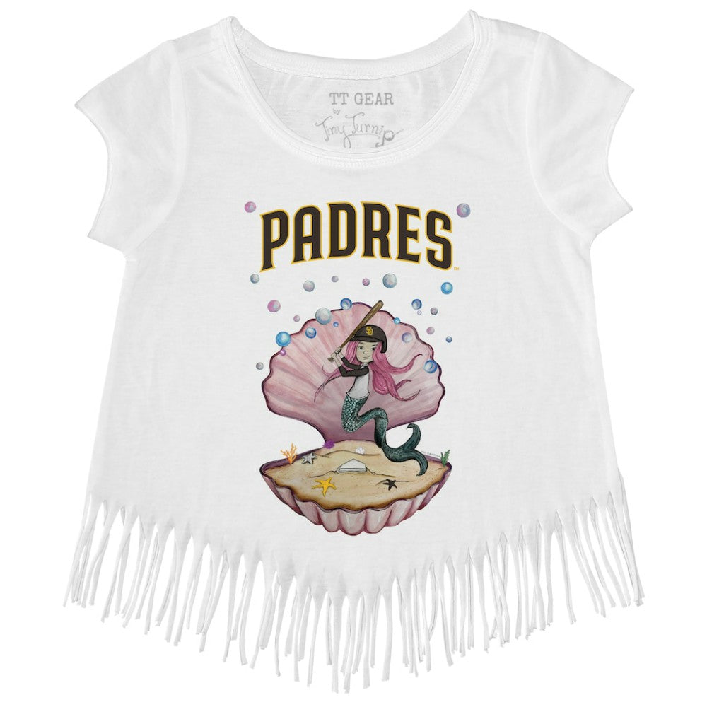 San Diego Padres Tiny Turnip Girls Youth Mermaid Fringe T-Shirt - White - MLB Discount