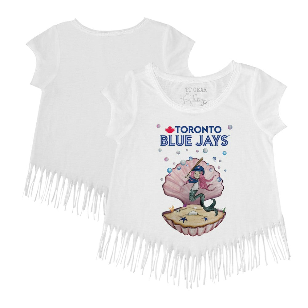 Toronto Blue Jays Tiny Turnip Girls Youth Mermaid Fringe T-Shirt - White - MLB Discount