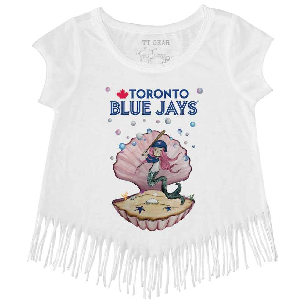 Toronto Blue Jays Tiny Turnip Girls Youth Mermaid Fringe T-Shirt - White - MLB Discount
