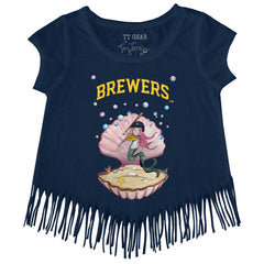 Milwaukee Brewers Tiny Turnip Girls Youth Mermaid Fringe T-Shirt - Navy - MLB Lifestyle