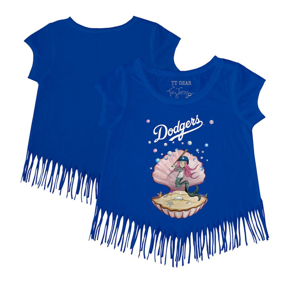 Los Angeles Dodgers Tiny Turnip Girls Youth Mermaid Fringe T-Shirt - Royal - MLB Sale